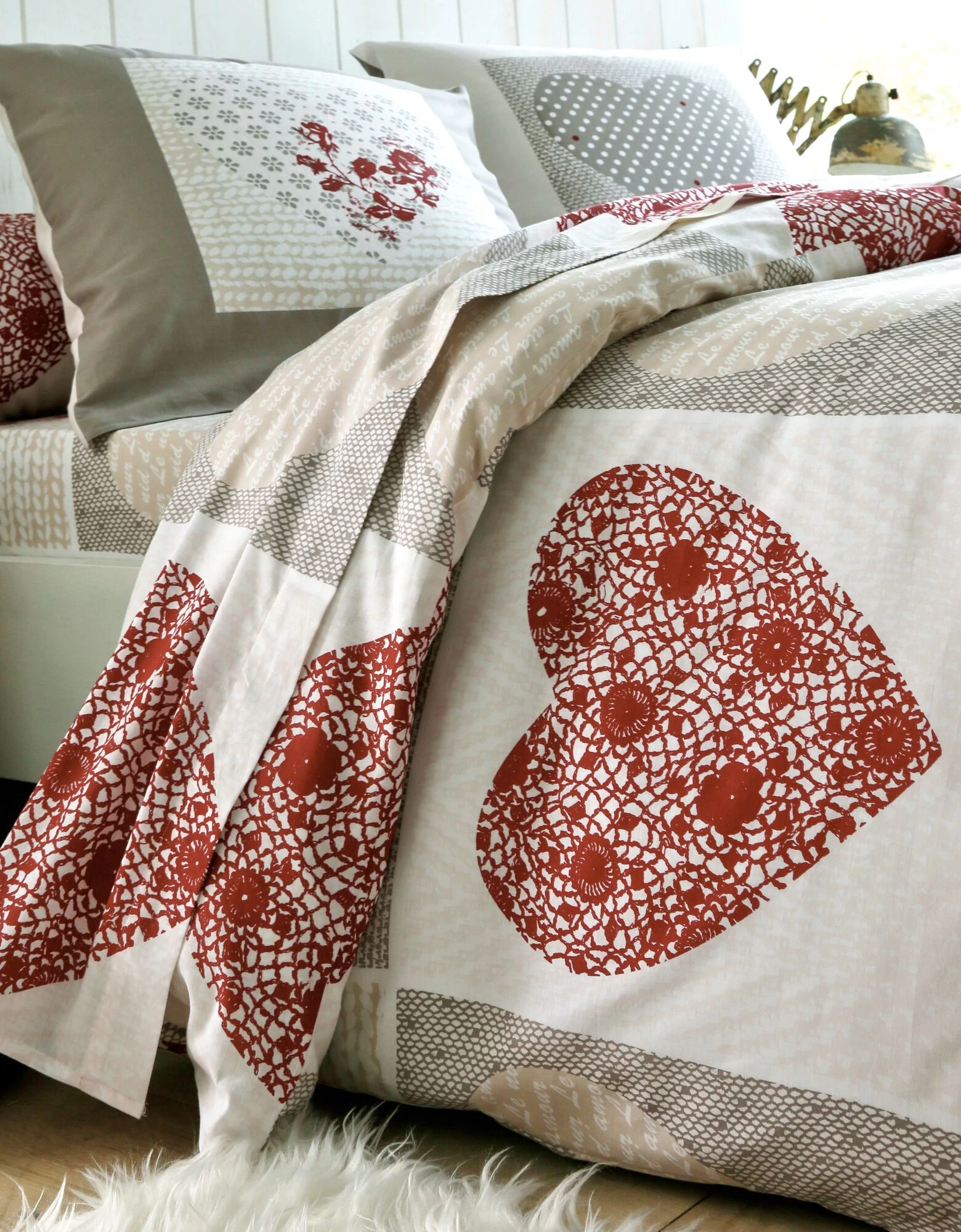 Linge De Lit Lovely En Coton Imprimé Coeurs 2 Linge De Lit Lovely En Coton Imprimé Coeurs – Image 2