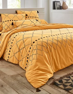 Linge De Lit Massai Coton à Motifs Graphiques Et Finitions Pompons