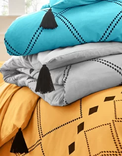 Linge De Lit Massai Coton à Motifs Graphiques Et Finitions Pompons -Valeurs des doublures de lit. 100183 C03 zoomx vue5