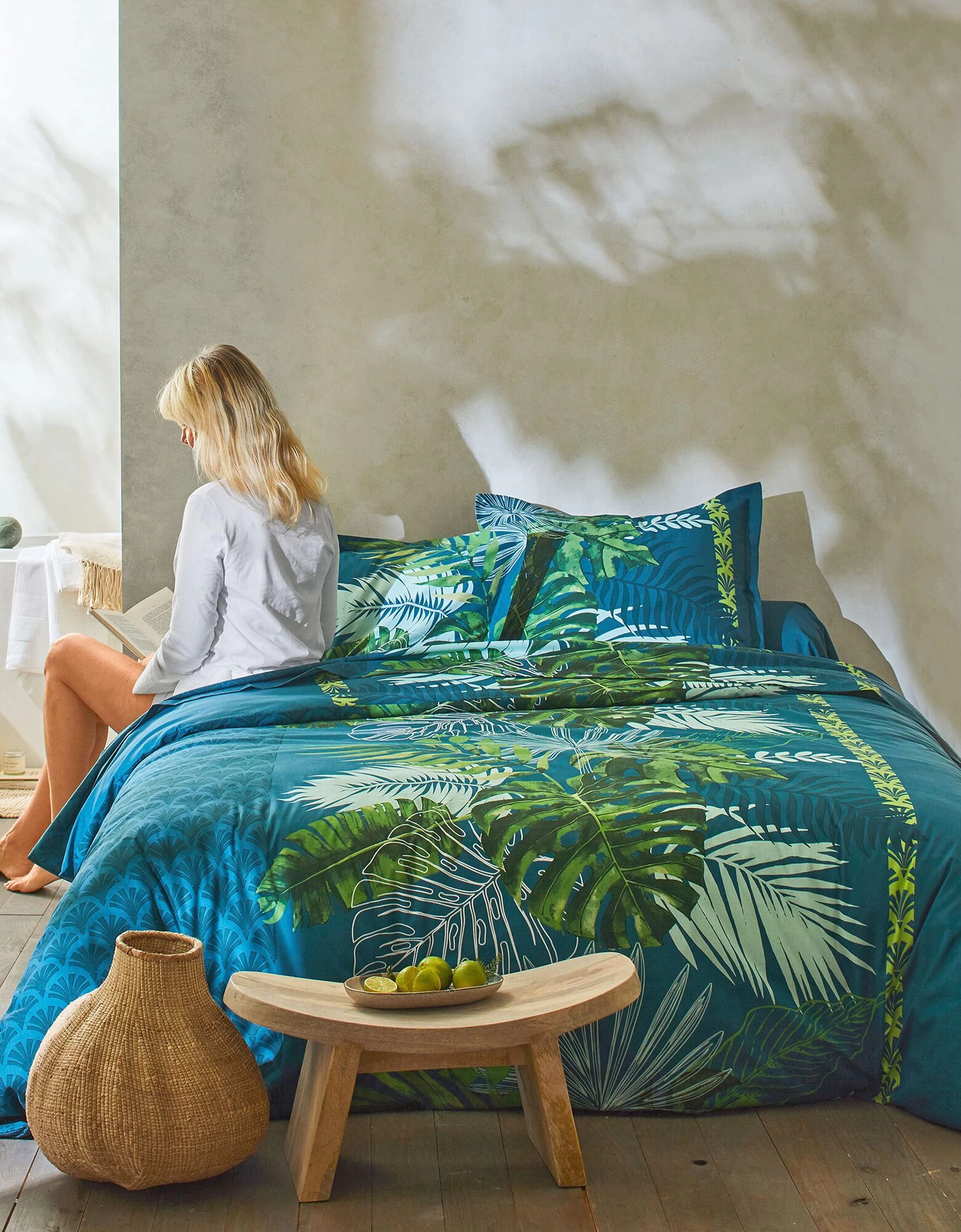 Linge De Lit Cayenne En Coton Imprimé Feuilles De Palmiers 1 Linge De Lit Cayenne En Coton Imprimé Feuilles De Palmiers