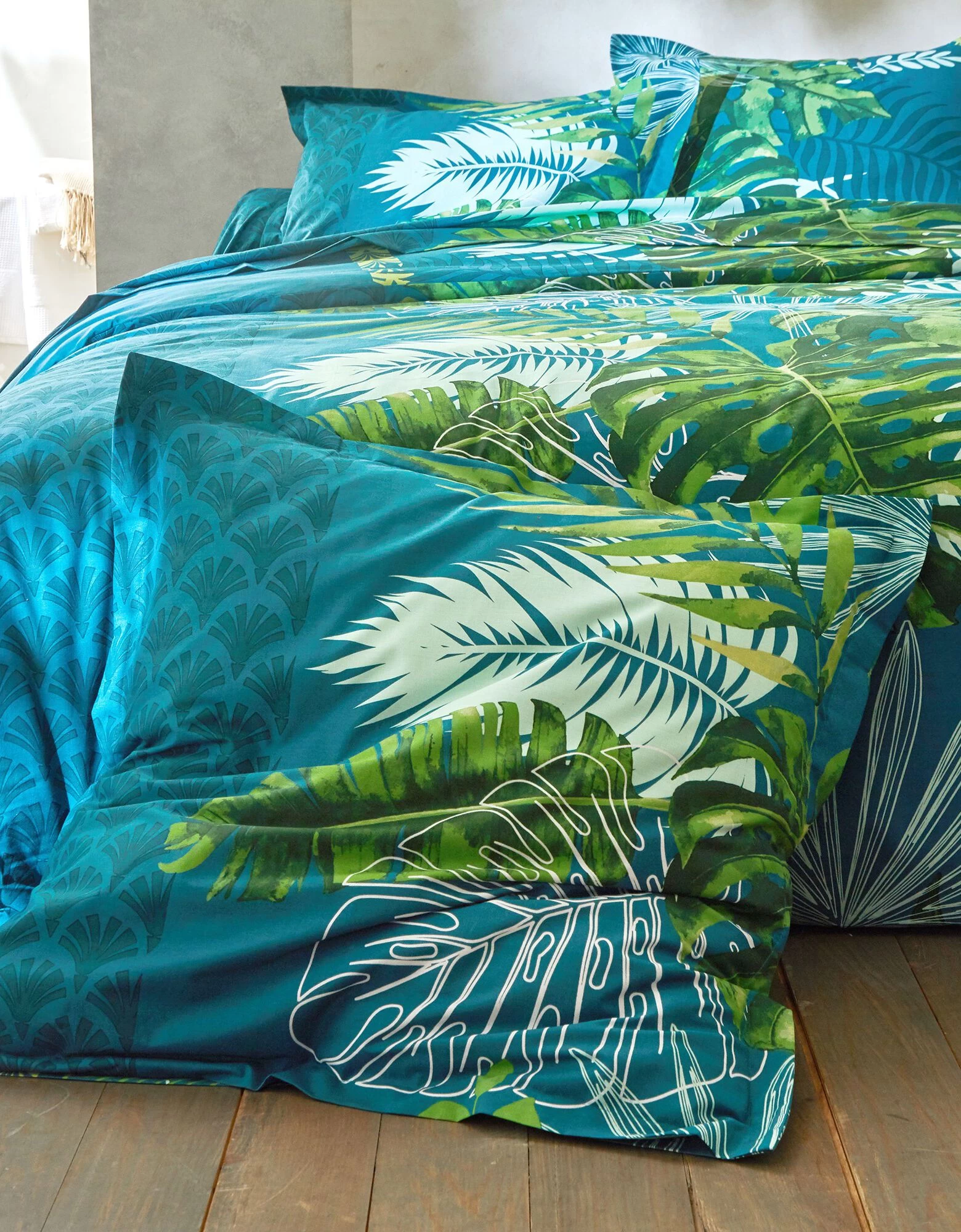 Linge De Lit Cayenne En Coton Imprimé Feuilles De Palmiers 2 Linge De Lit Cayenne En Coton Imprimé Feuilles De Palmiers – Image 2
