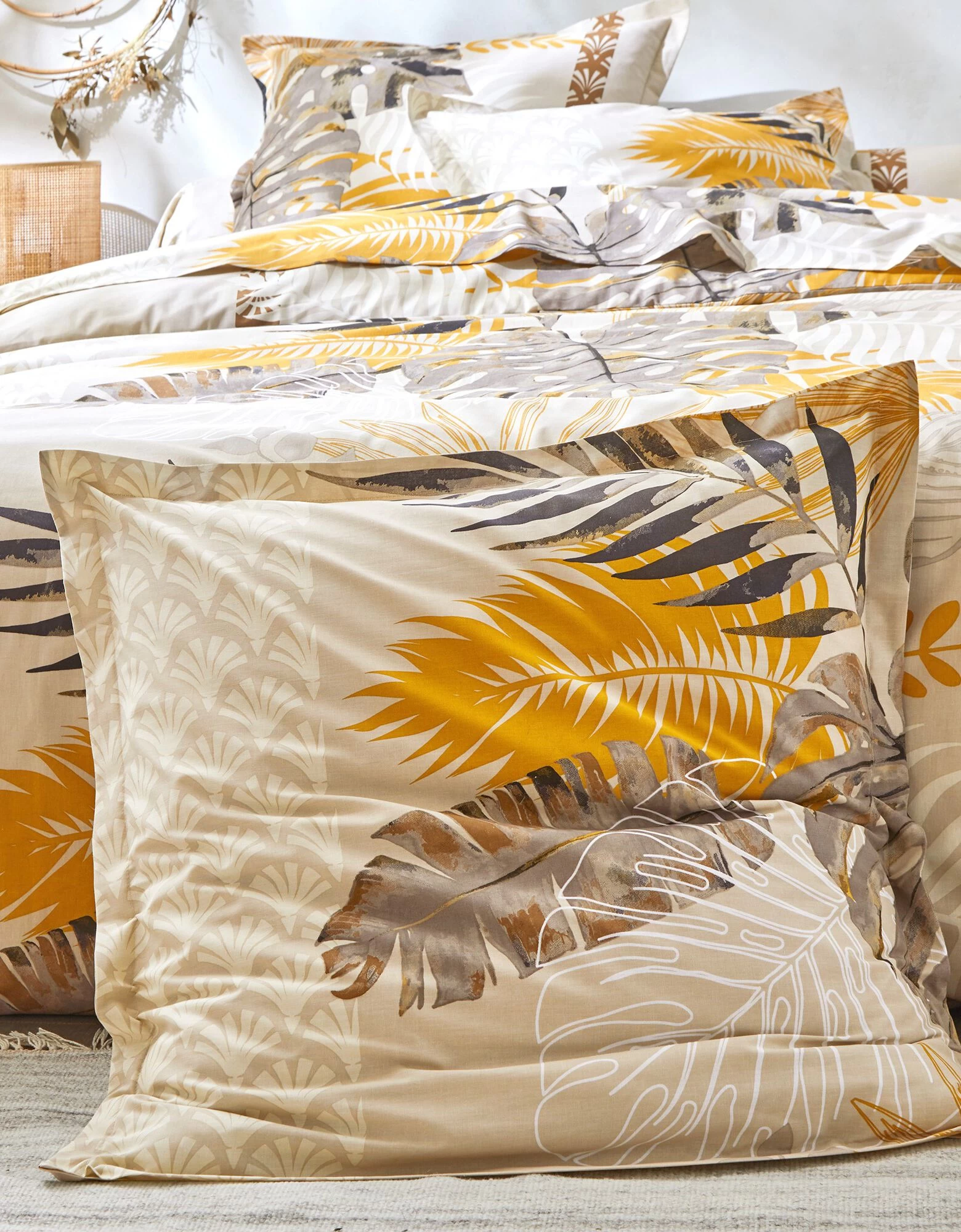Linge De Lit Cayenne En Coton Imprimé Feuilles De Palmiers 2 Linge De Lit Cayenne En Coton Imprimé Feuilles De Palmiers – Image 2