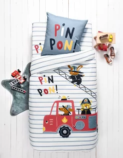 Linge De Lit Enfant à Motifs Pompiers En Coton