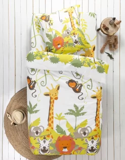 Linge De Lit Enfant Jungle Imprimé Animaux 1 Personne - Coton