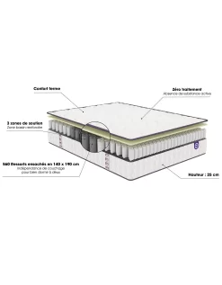 Matelas 560 Ressorts Mérinos 25 Cm Confort Ferme -Valeurs des doublures de lit. 114375 C01 zoomx vue6