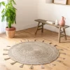 Tapis Rond En Jute Avec Fil Scintillant Et Pompons
