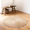 Tapis Rond En Jute Avec Pompons De Couleur
