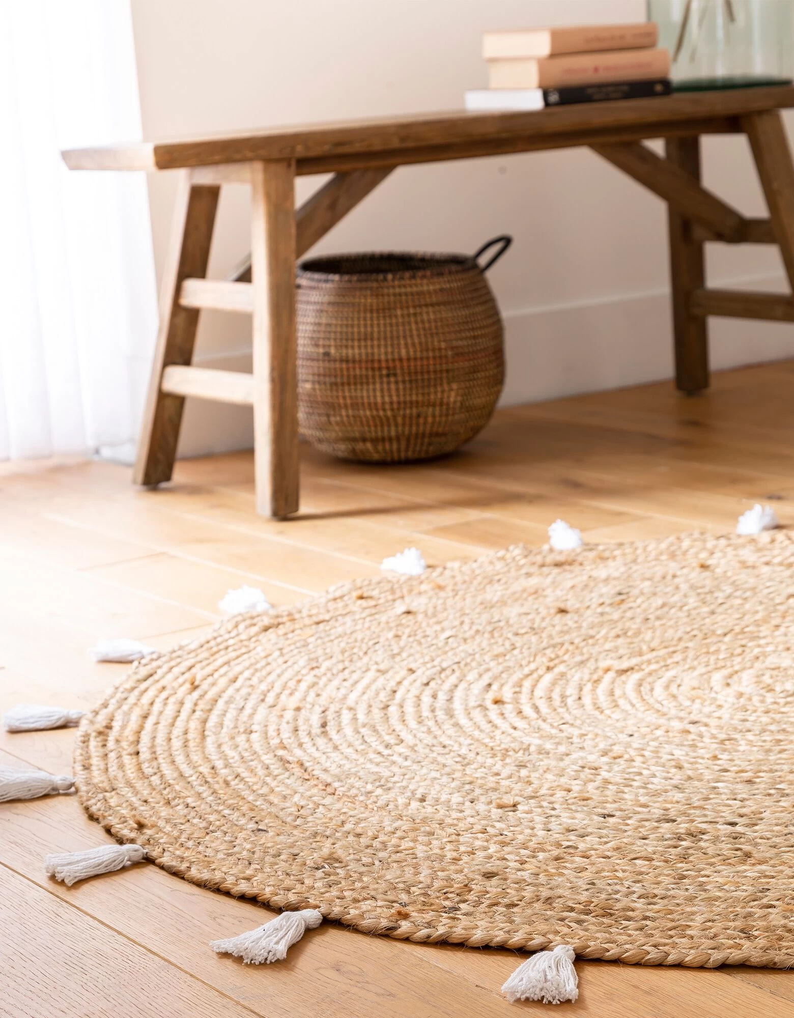 Tapis Rond En Jute Avec Pompons De Couleur 2 Tapis Rond En Jute Avec Pompons De Couleur – Image 2