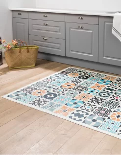 Tapis Vinyle Effet Carreaux Ciment Couleur