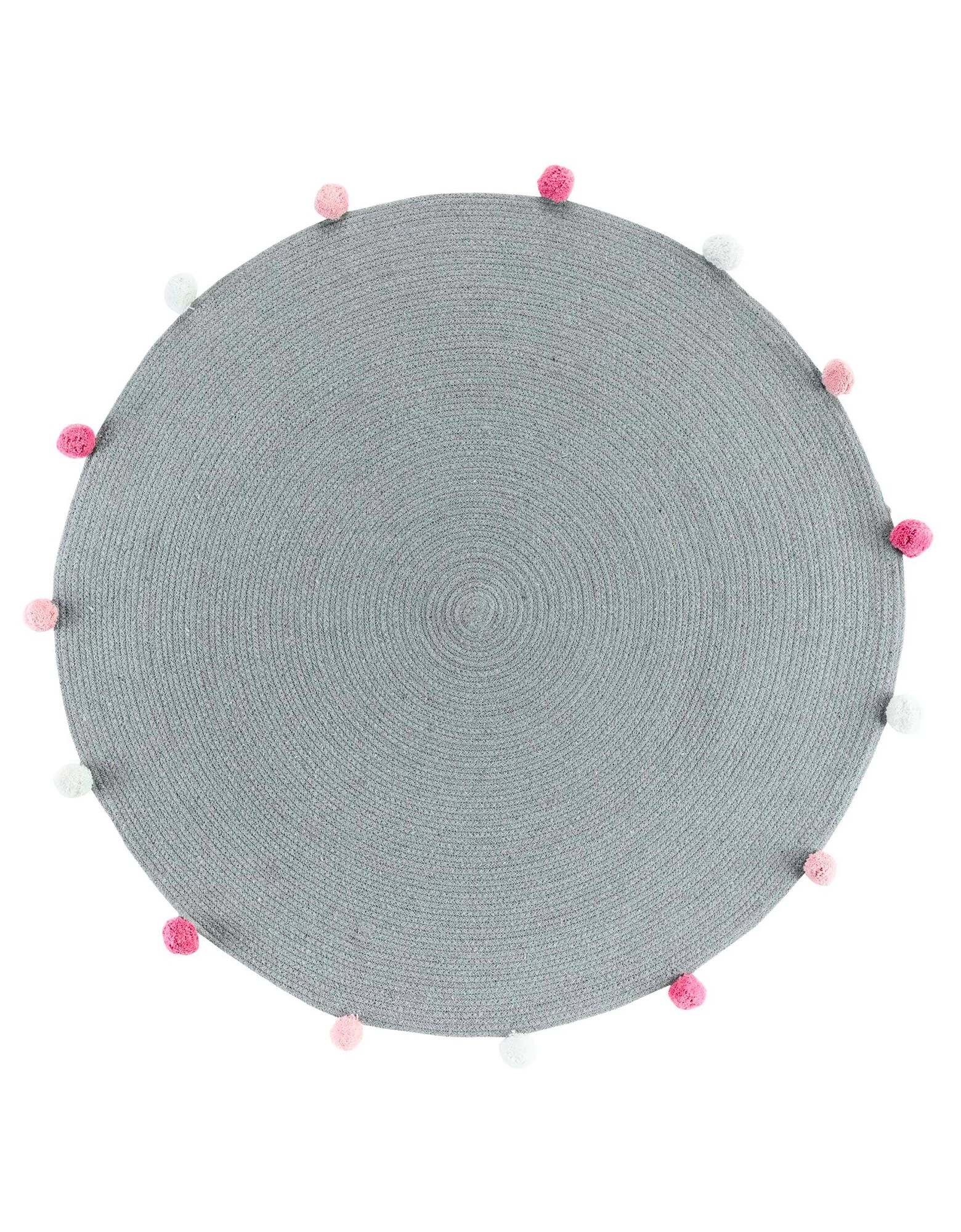 Tapis Rond Finition Pompons Gris/rose 1 Tapis Rond Finition Pompons Gris/rose