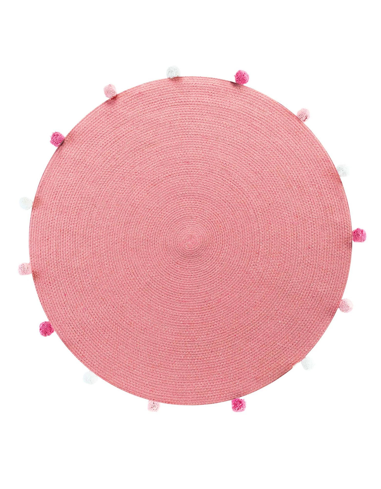 Tapis Rond Finition Pompons Rose 1 Tapis Rond Finition Pompons Rose