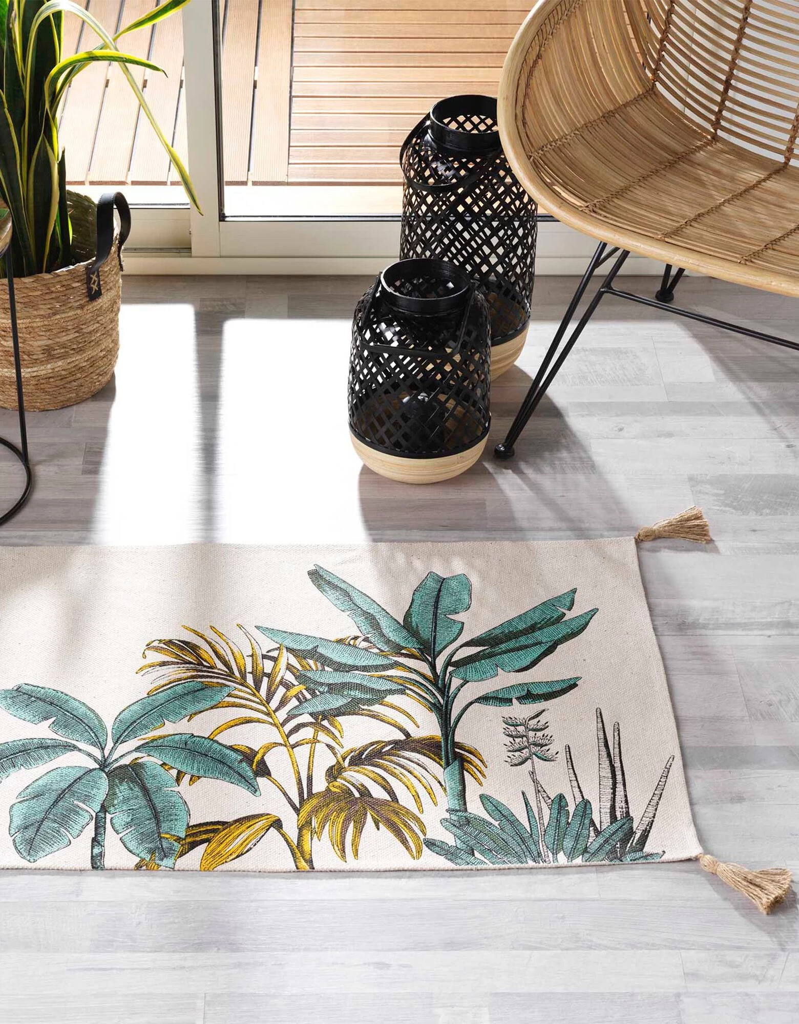 Tapis Pompons Imprimé Tropical - Rectangulaire 2 Tapis Pompons Imprimé Tropical - Rectangulaire – Image 2