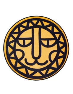 Tapis Rond Imprimé Tête De Lion Fond Jaune, Collection Enfant LEM