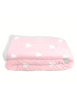 Plaid Polaire Imprimé Coeurs Et Sherpa