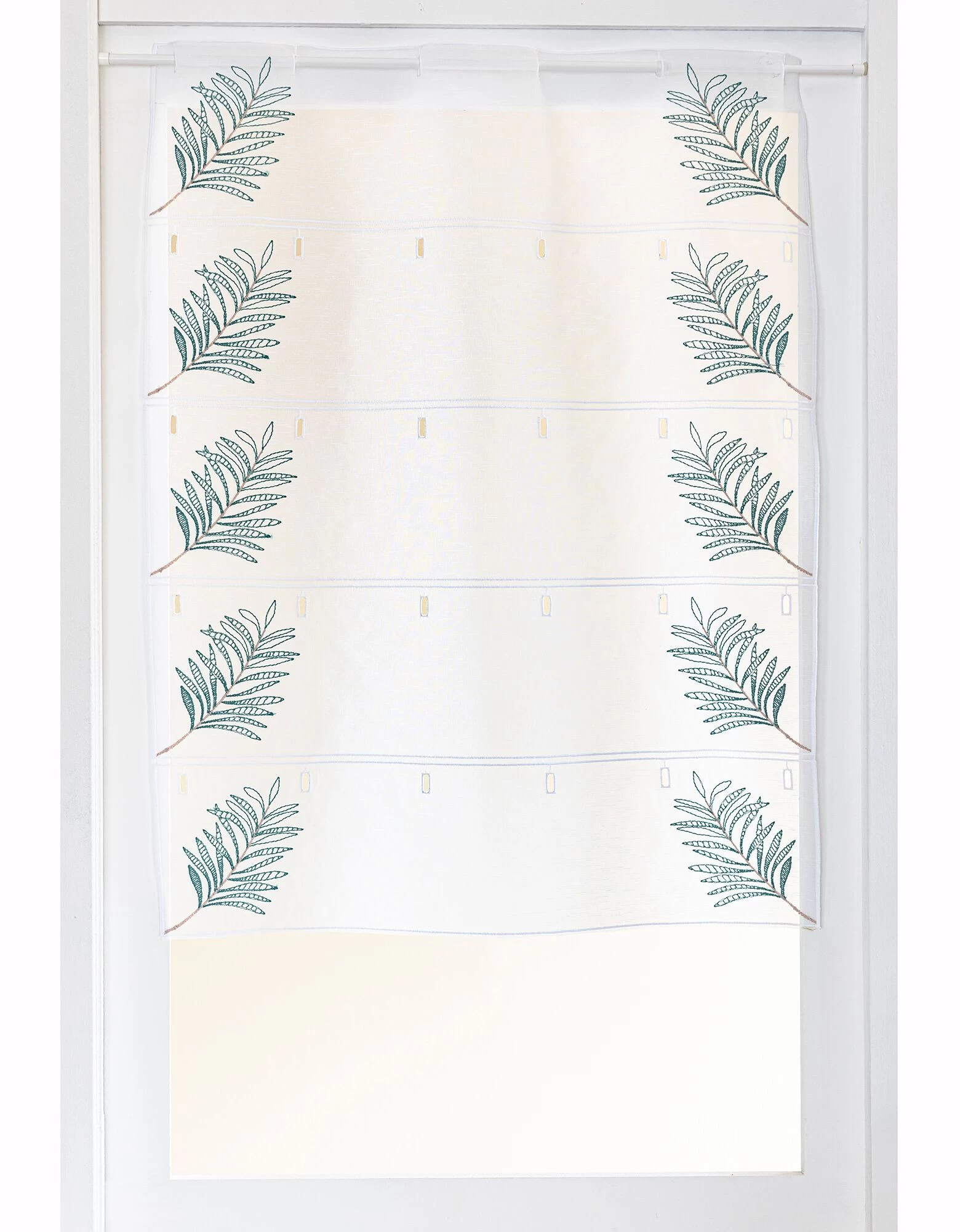 Voilage Modulable En Hauteur Broderie Feuilles De Palmier 1 Voilage Modulable En Hauteur Broderie Feuilles De Palmier