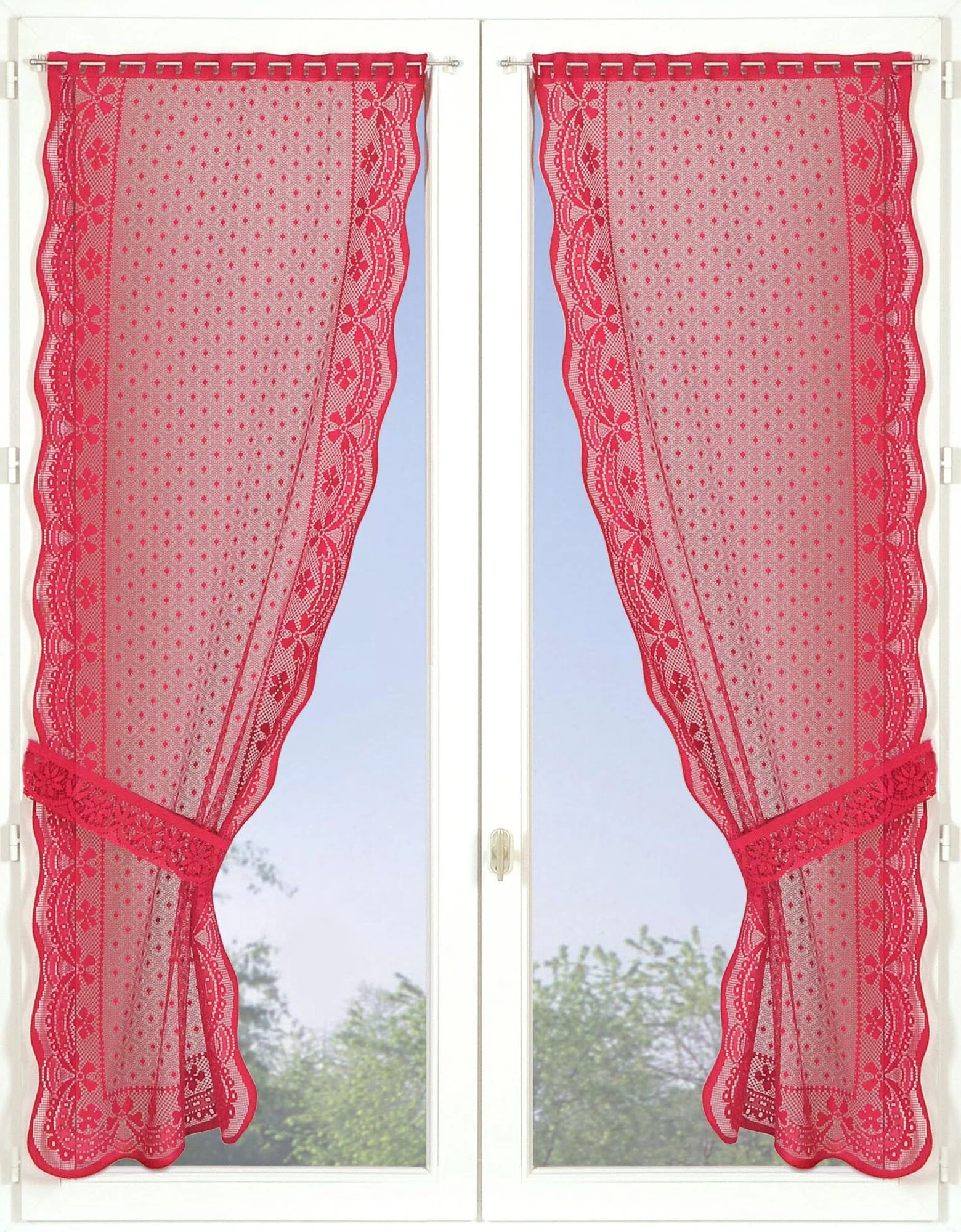 Rideau Uni Dentelle Polyester Finition écailles - La Paire 1 Rideau Uni Dentelle Polyester Finition écailles - La Paire