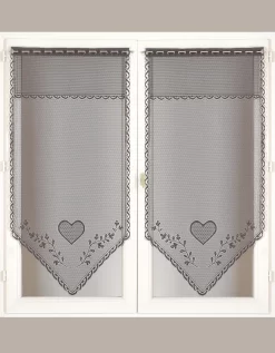 Vitrage Droit Pointe Coeurs Finition Passe-tringle - La Paire