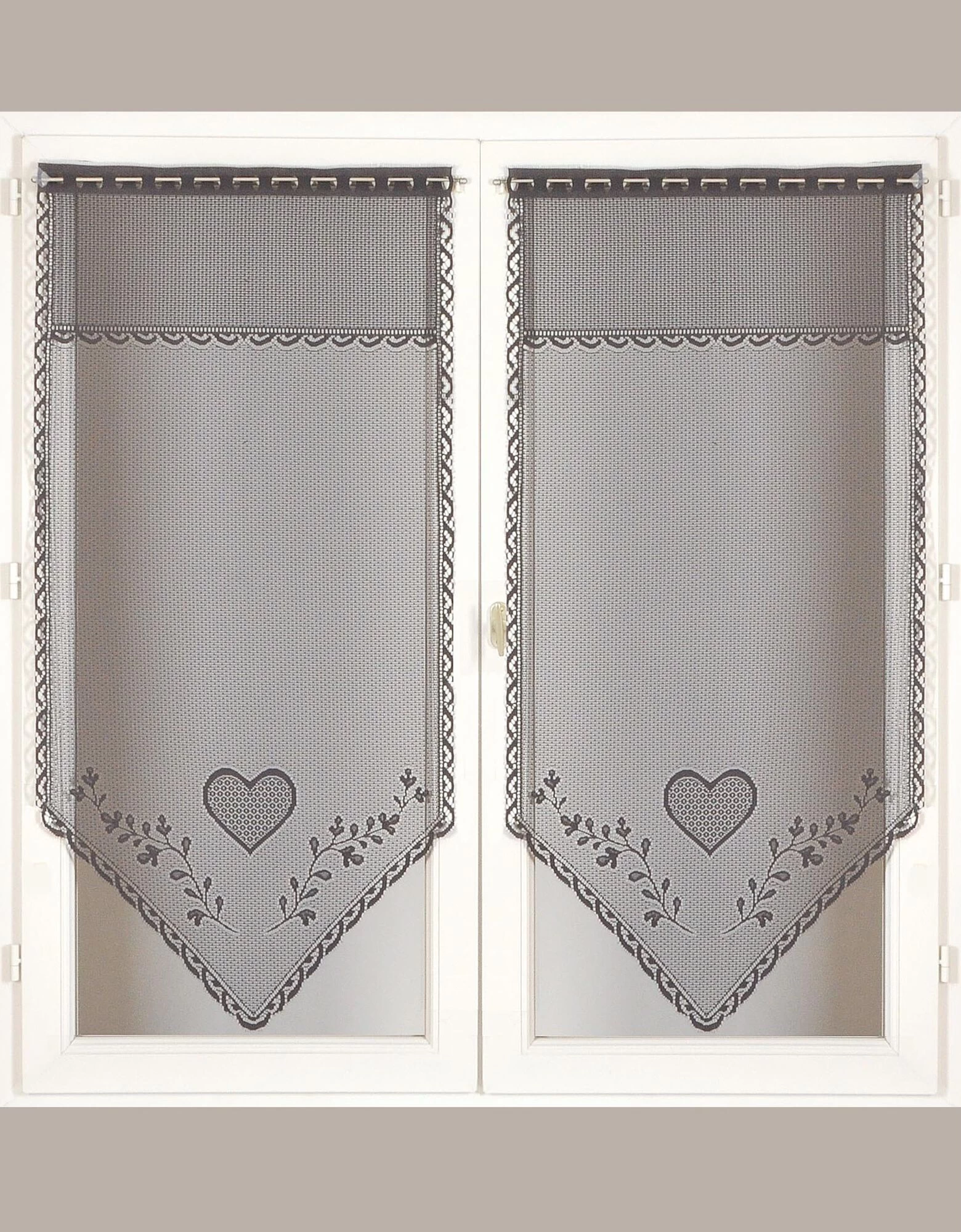 Vitrage Droit Pointe Coeurs Finition Passe-tringle - La Paire 1 Vitrage Droit Pointe Coeurs Finition Passe-tringle - La Paire