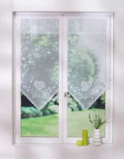 Vitrage Droit Pointe Coeurs Finition Passe-tringle - La Paire