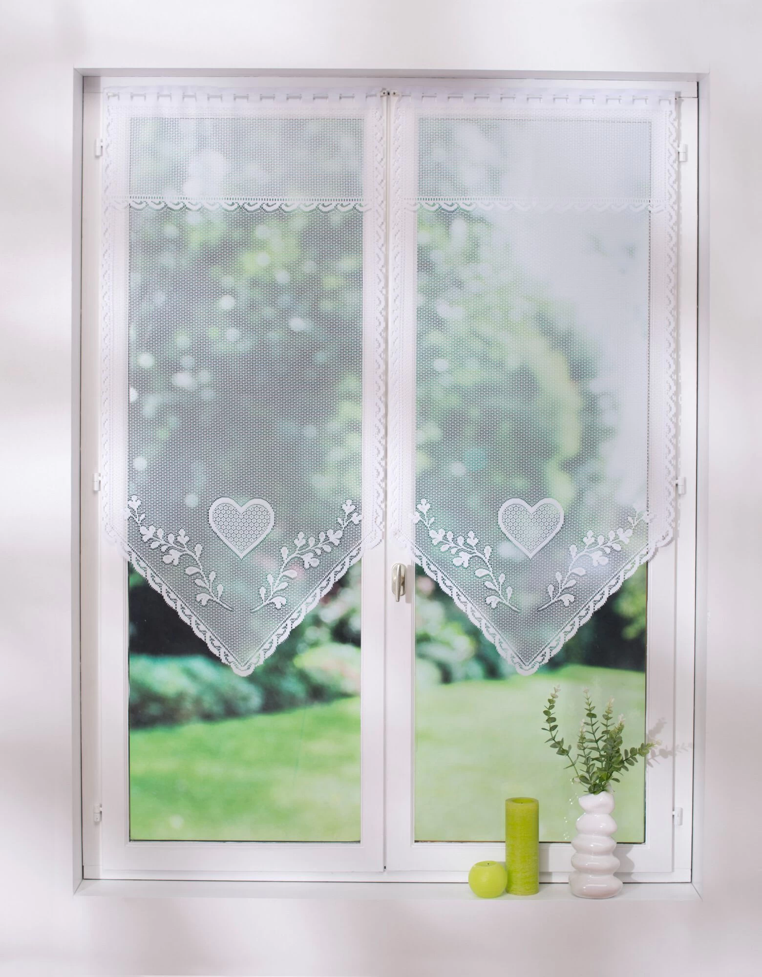 Vitrage Droit Pointe Coeurs Finition Passe-tringle - La Paire 1 Vitrage Droit Pointe Coeurs Finition Passe-tringle - La Paire