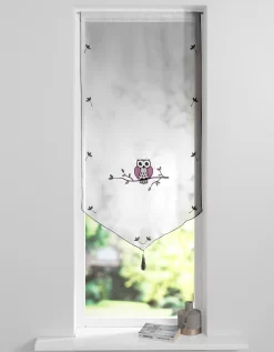 Vitrage Brodé Chouette Forme Pointe Pompon Finition Passe-tringle