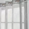 Rideau Panneau Voile Imprimé Ondulant Gris/blanc Finition Oeillets