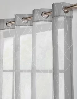 Rideau Panneau Voile Imprimé Ondulant Gris/blanc Finition Oeillets