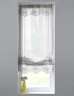 Vitrage Effet Lin Macramé Brodé Finition Passe-tringle