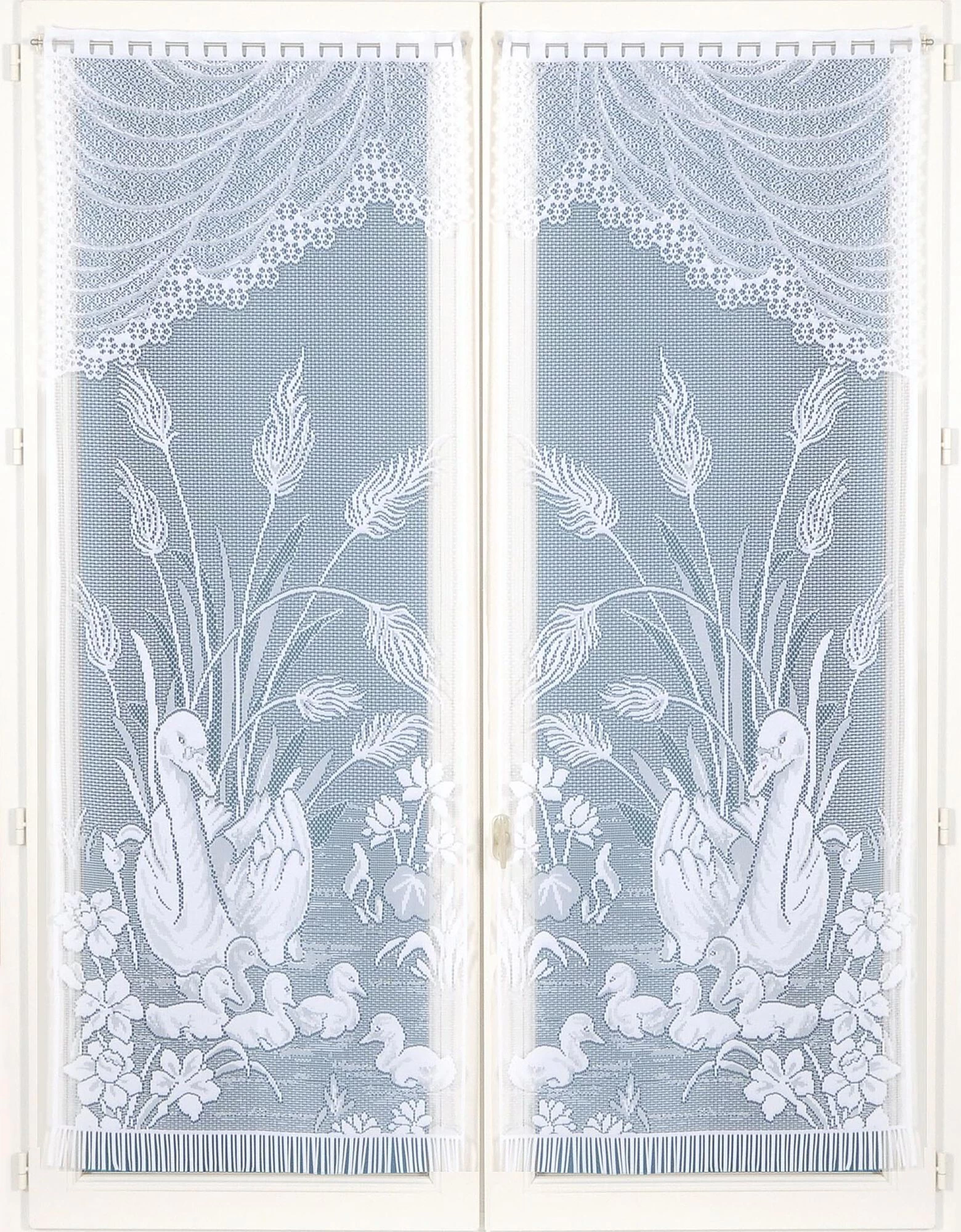 Vitrage Droit Motif Cygnes - Paire 1 Vitrage Droit Motif Cygnes - Paire