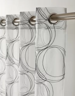 Panneau Voile étamine Brodé Sphères Finition Oeillets