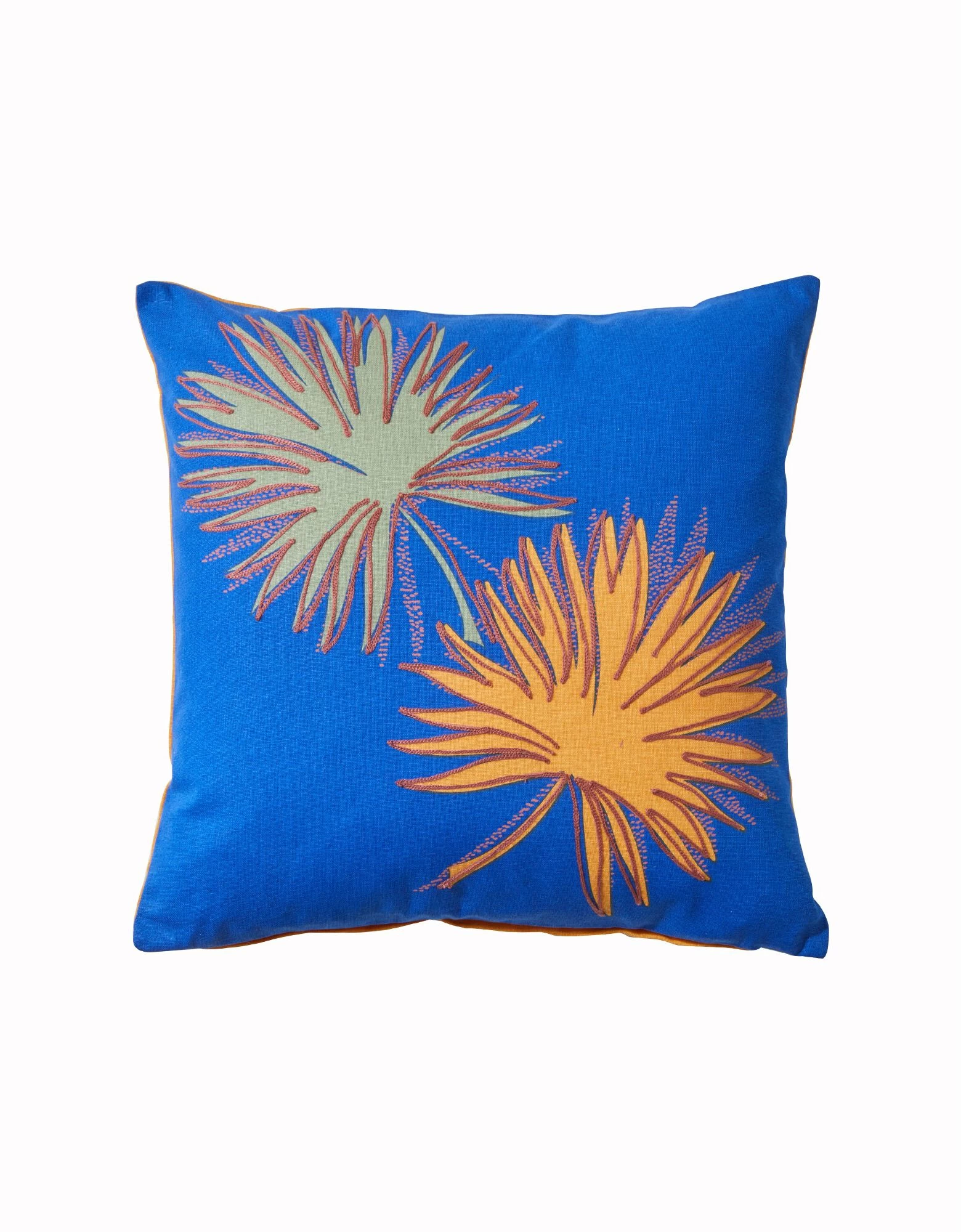 Housse De Coussin Brodé Feuilles De Palmier, Collection Ninole - Lot De 2 1 Housse De Coussin Brodé Feuilles De Palmier, Collection Ninole - Lot De 2