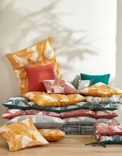 Housse De Coussin Carrée Imprimé Feuillage - Lot De 2 13 Housse De Coussin Carrée Imprimé Feuillage - Lot De 2 -Valeurs des doublures de lit. 327482 C03 zoomx vue7