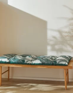 Long Coussin Déco Coton Imprimé Feuillage