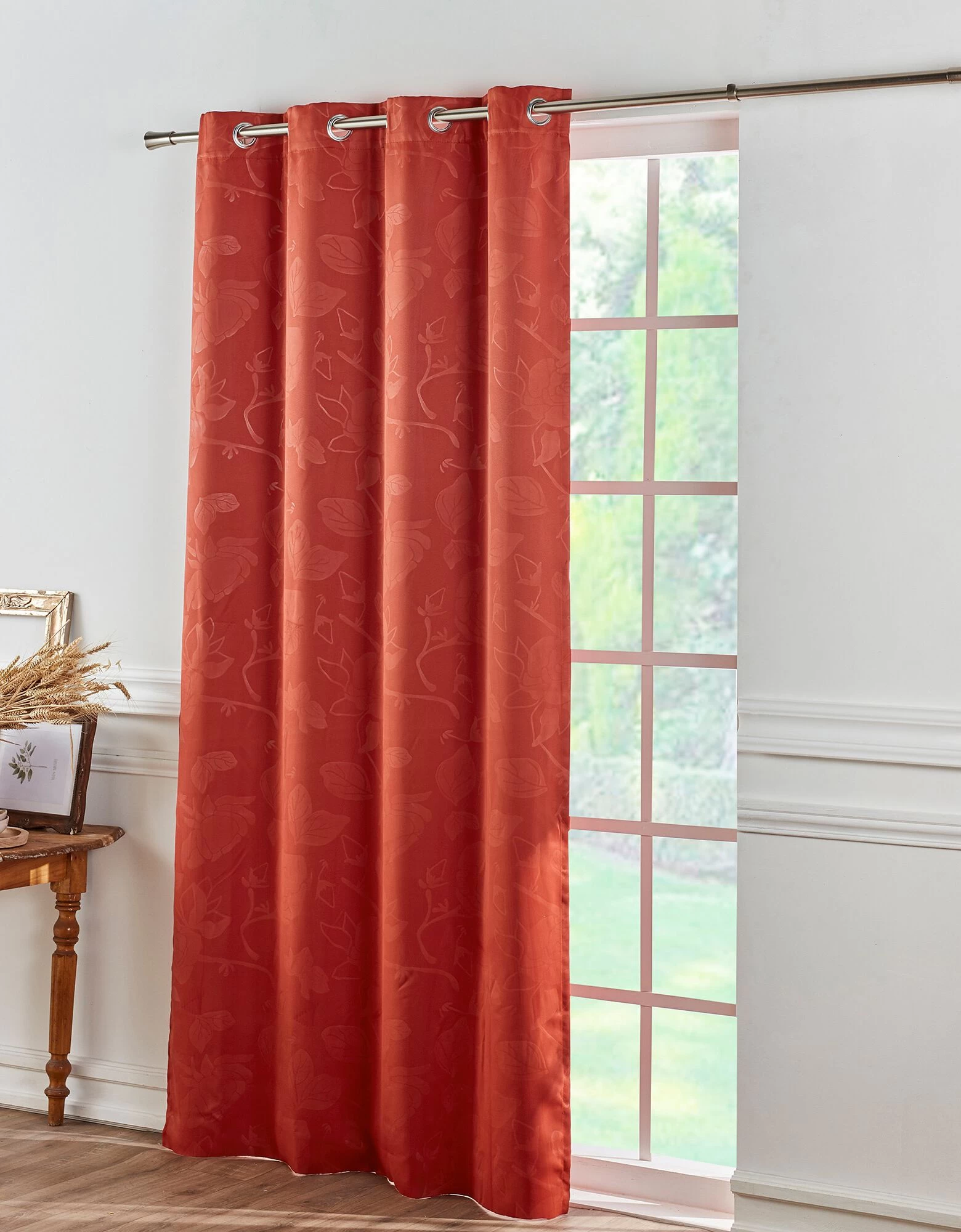 Rideau Occultant Damassé Dessin Floral Finition Oeillets 1 Rideau Occultant Damassé Dessin Floral Finition Oeillets